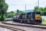 Two Geeps lead a local through the curves at Bridgeport 